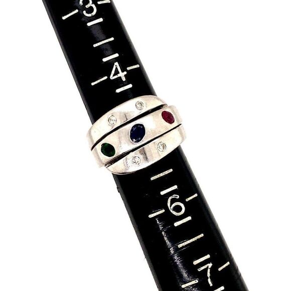 18k Diamonds, Emerald, Sapphire & Ruby Ring - Picture 16 of 16